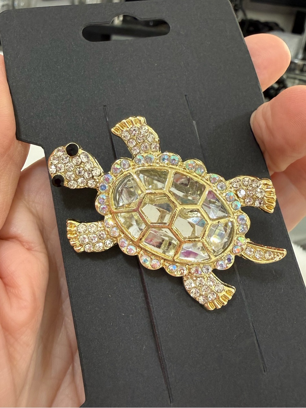 Gold Turtle Crystal Brooch - Elegant Women's Jewelry